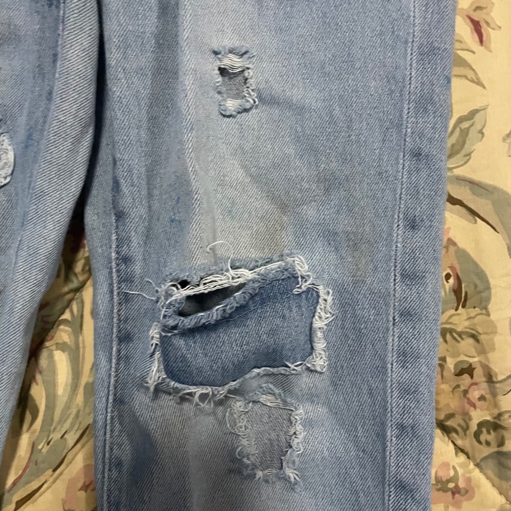 AERO Women Light Wash Distressed Boyfriend Jeans Size 00 Ripped Light Blue Denim - Picture 4 of 8